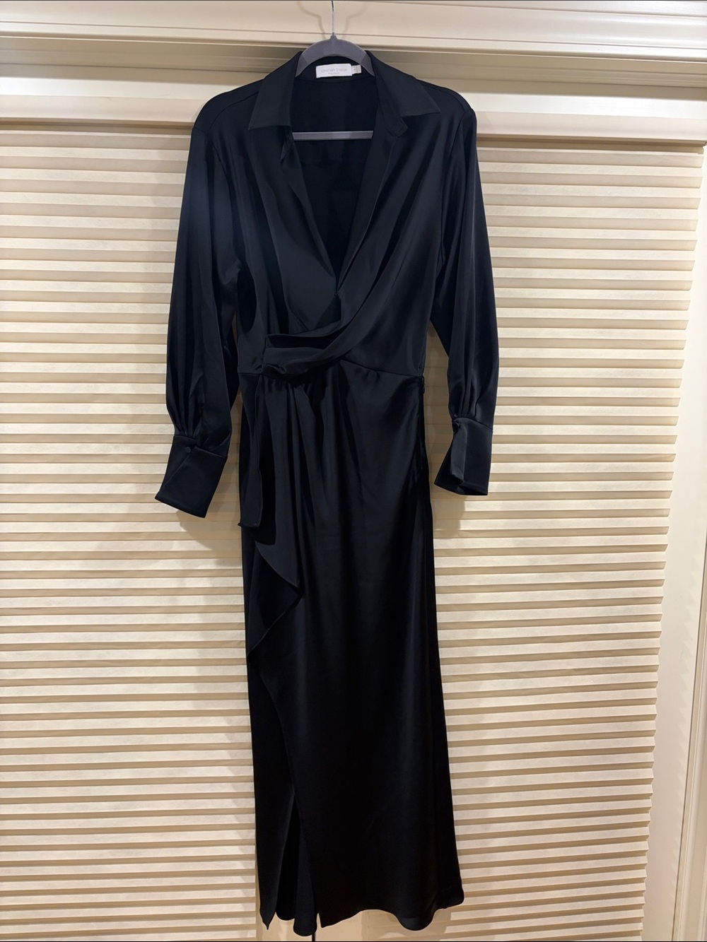 NWOT Simkhai Black Satin Wrap Midi Dress, Size US 6